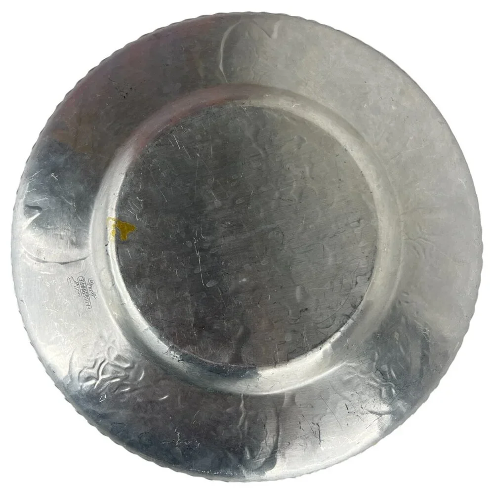 Vintage Farberware Wrought Aluminum Tray Plate‎ Morning Glory Pattern Round USA